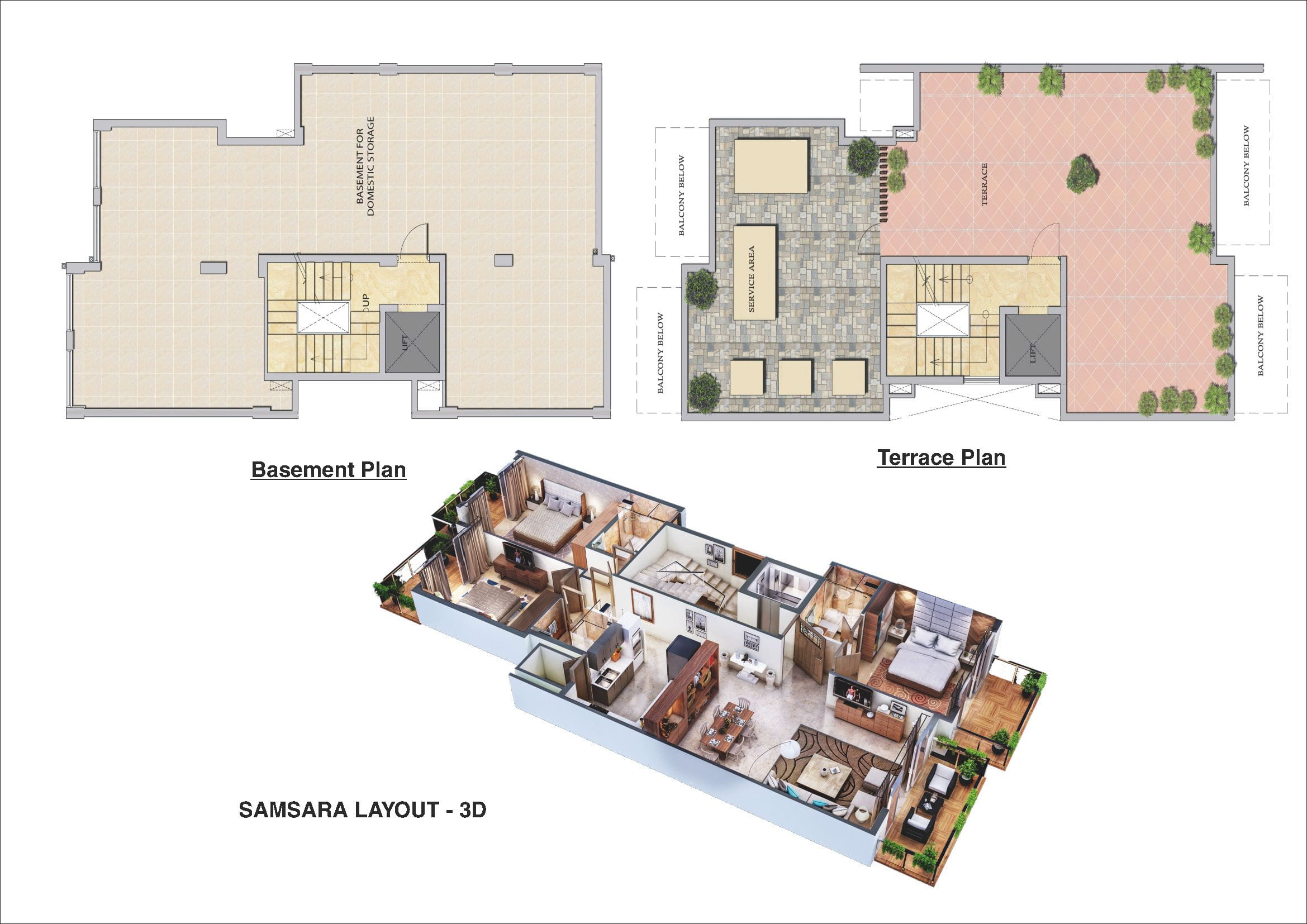 Adani Samsara Villa Floors Sector 60 Golf Course Extension Road Gurgaon 3 Adani Samsara Villa Floors 3 BHk 1905 Sqft 3D floor Plan