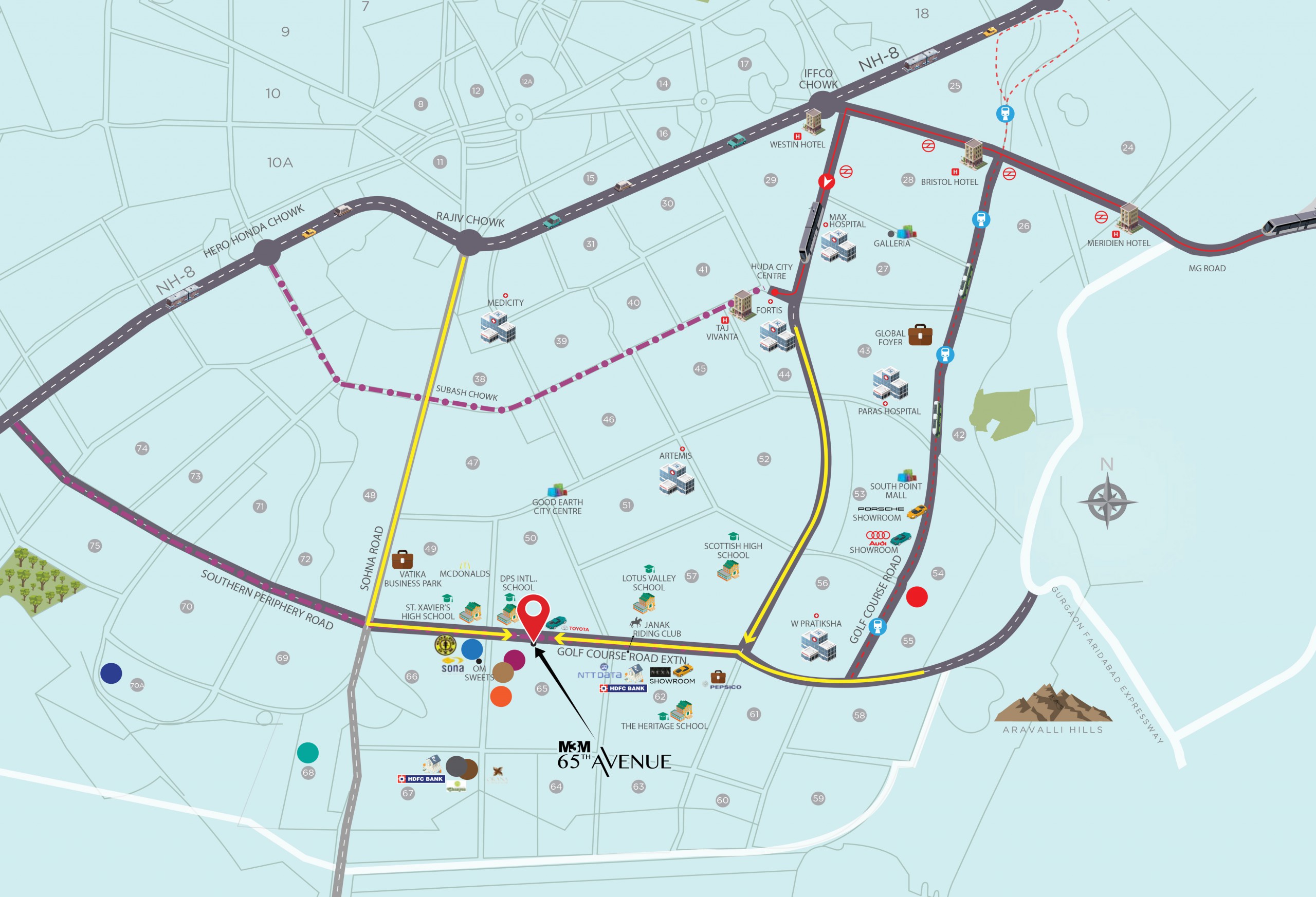 M3M 65th Avenue Location Map