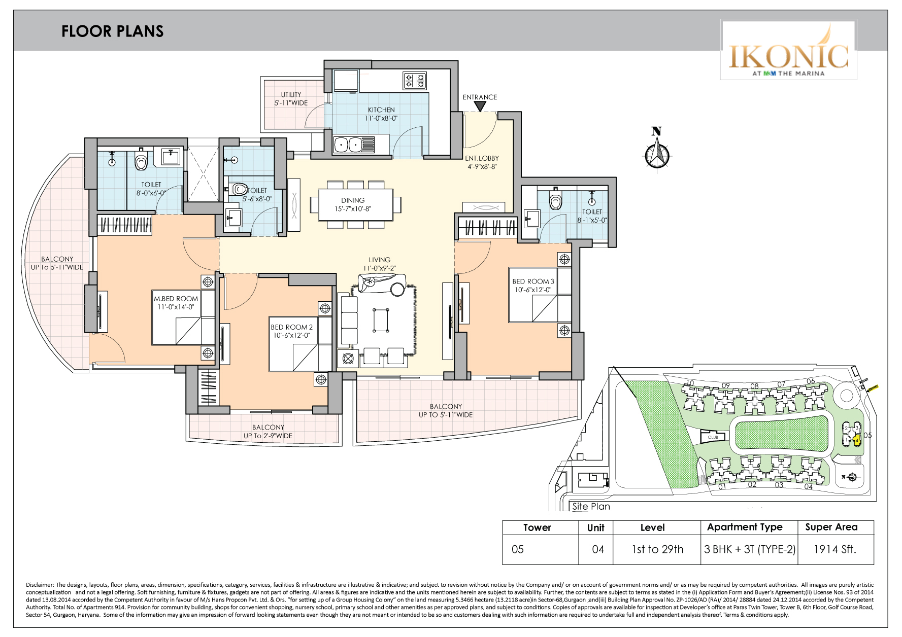 M3M Ikonic 3 BHK Floor Plan