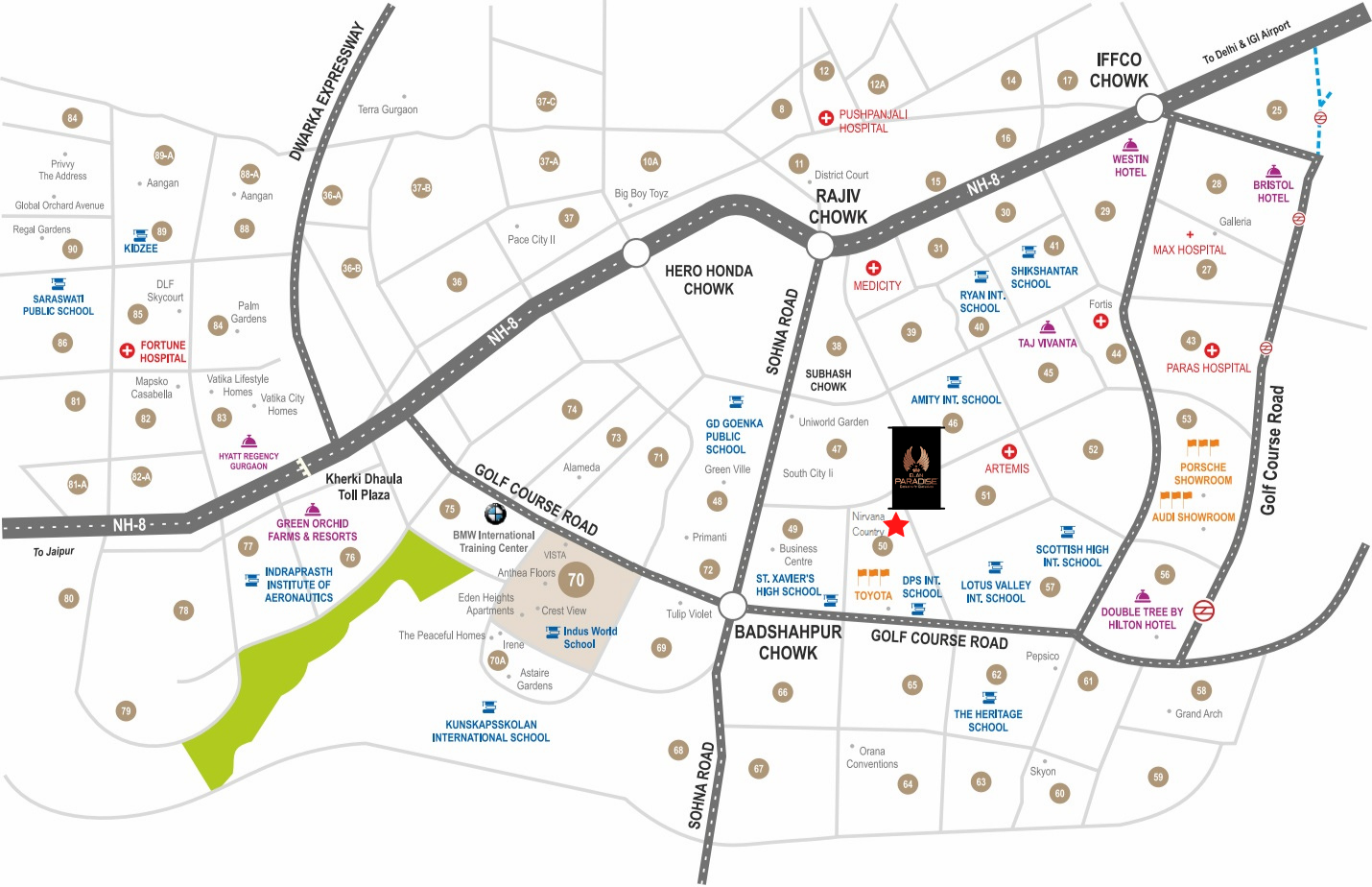 Elan Paradise Luxury Commercial Shops in Sector 50 Gurgaon | Elan Paradise Location Map