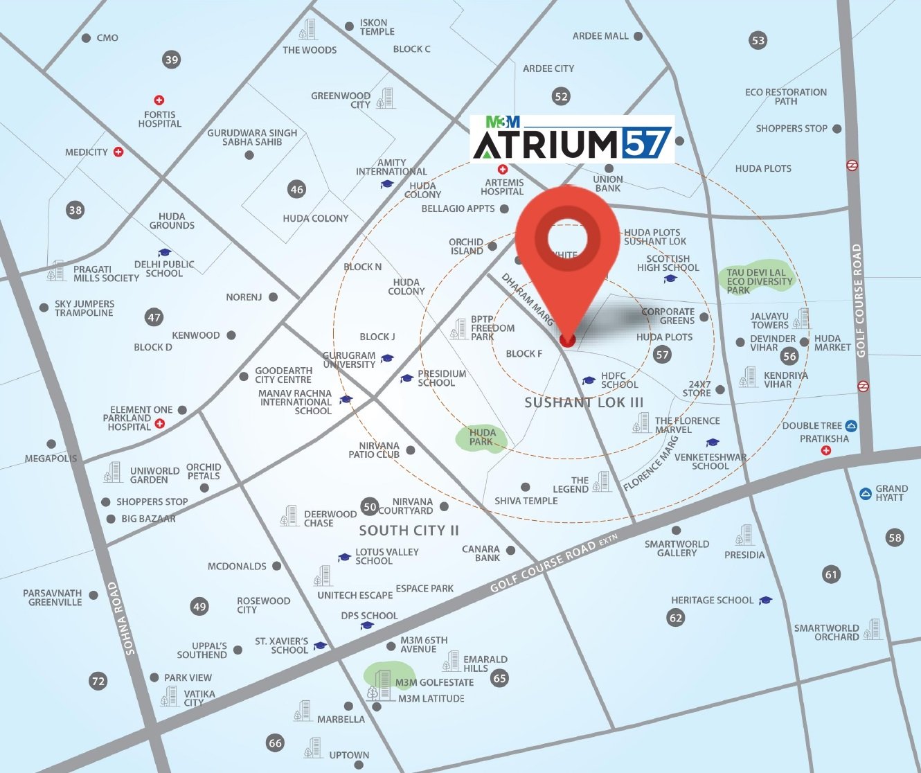 M3M Atrium 57 Gurgaon Location Map