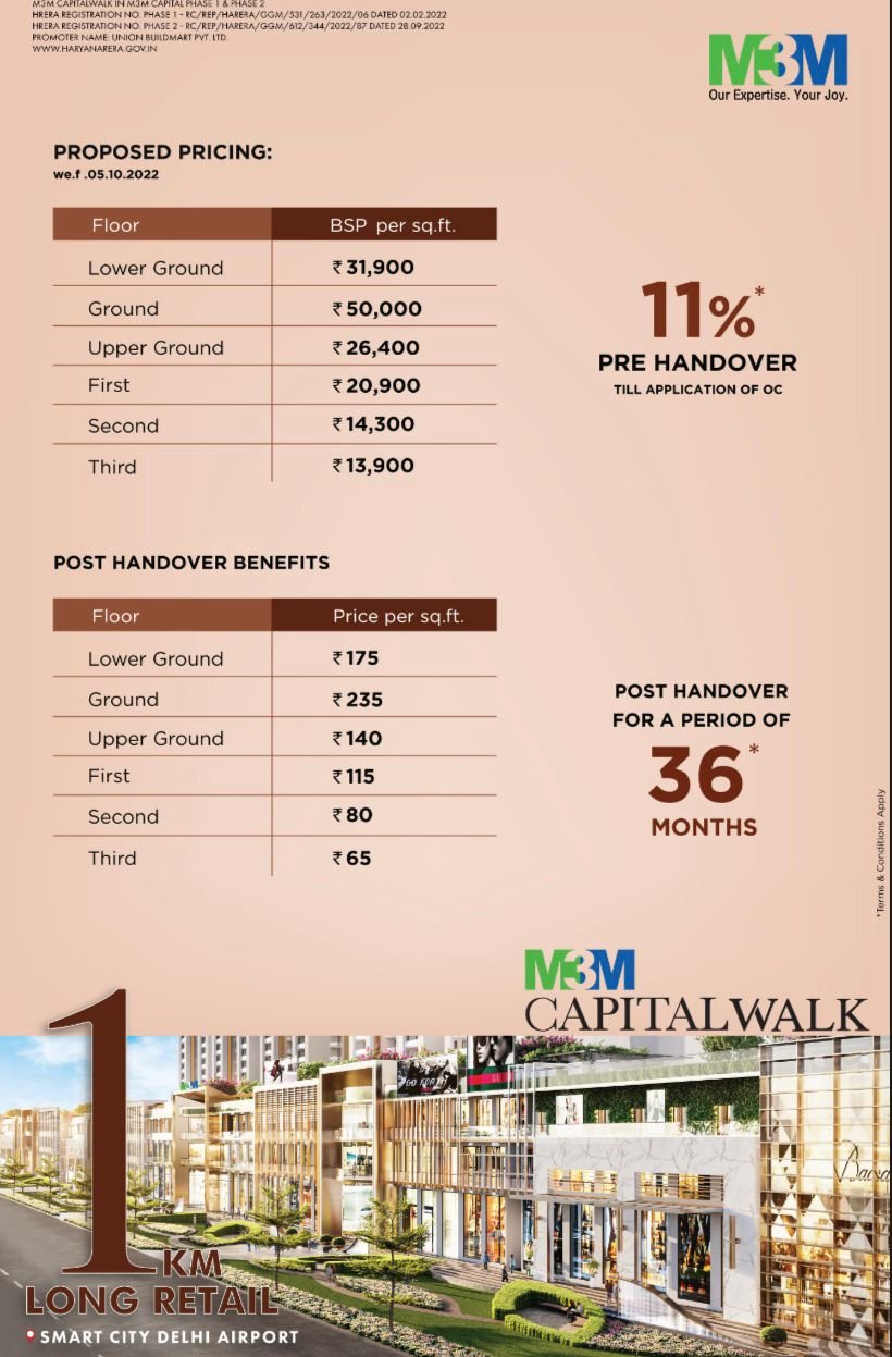 M3M Capital Walk Gurgaon Price List And Payment Plan