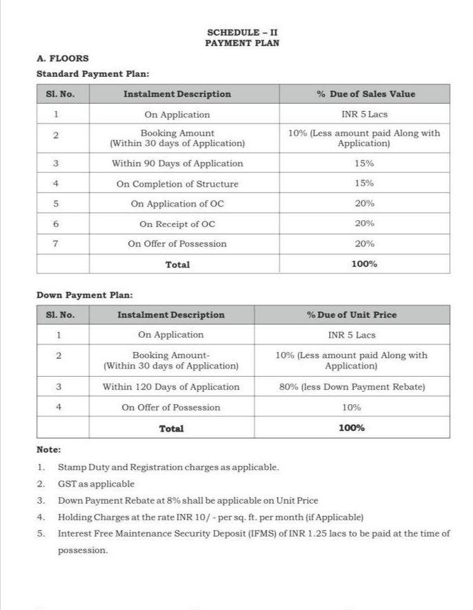 DLF Garden City Enclave Phase 2 Payment Plan