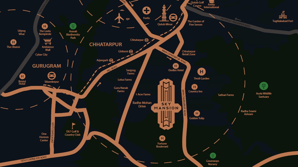 Risland-sky-mansion-chhatarpur-delhi-location-map
