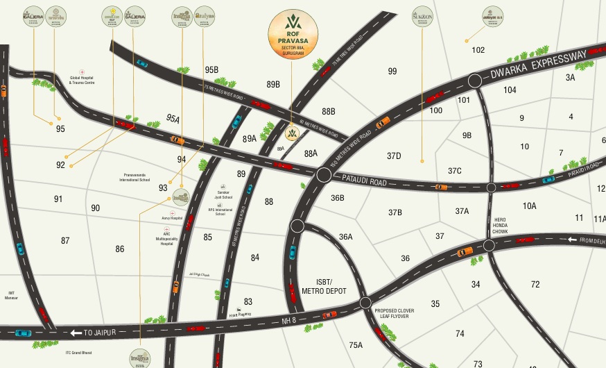 Rof-pravasa-sector-88a-gurgaon-location-map