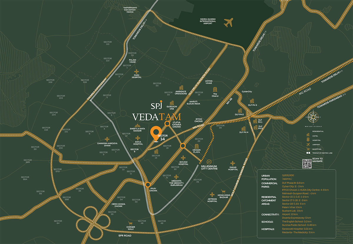 Spj-vedatam-sector-14-gurgaon-location-map