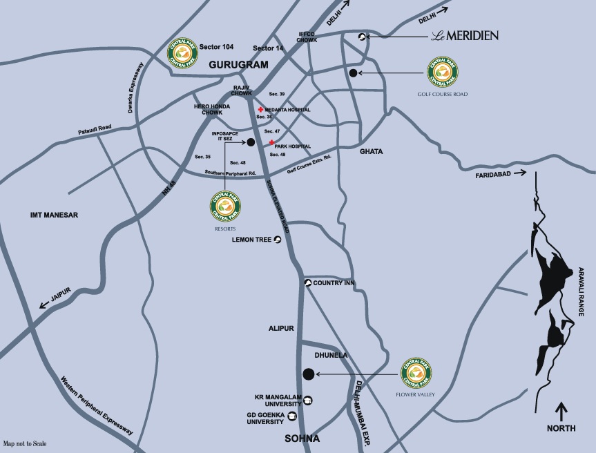 Central-park-flower-valley-the-selene-tower-sector-32-sohna-location-map