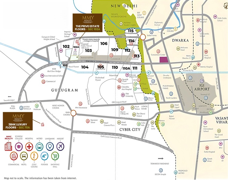 Mmy-the-prive-estate-floors-sector-102a-gurgaon-location-map