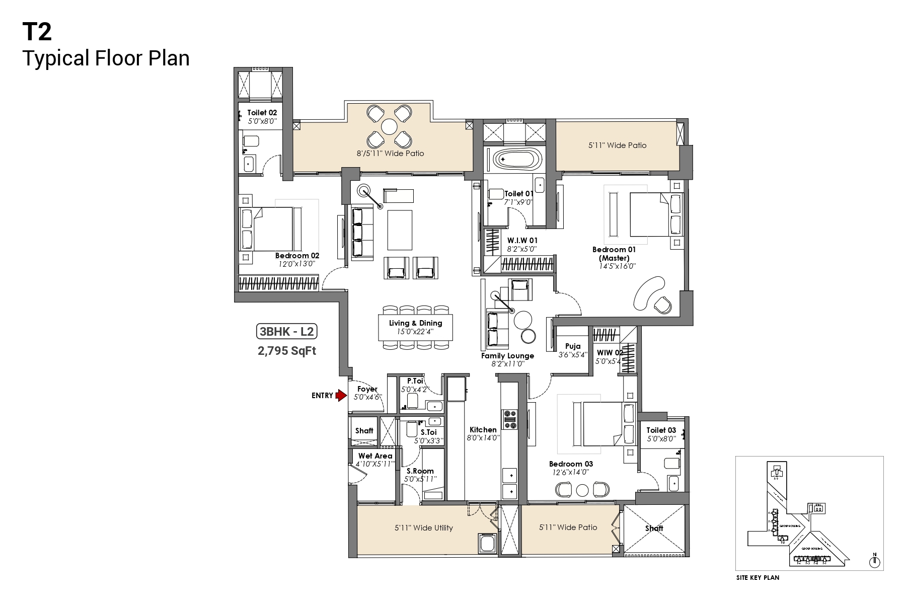 Whiteland The Aspen 2795 Sq.Ft. Resale 3 BHK in Sector 76 Gurgaon 3 Whiteland The Aspen 3 Bhk Floor Plan 2795 Sq Ft.